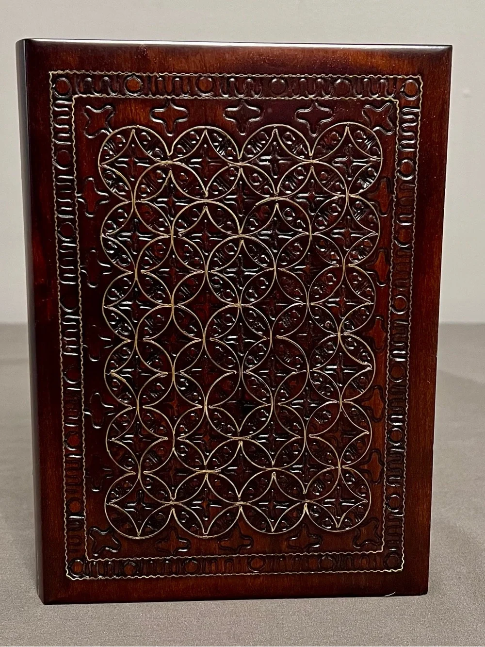 VTG Handmade Hand Carved Geometric Shape Wooden Trinket Box Made In Poland
